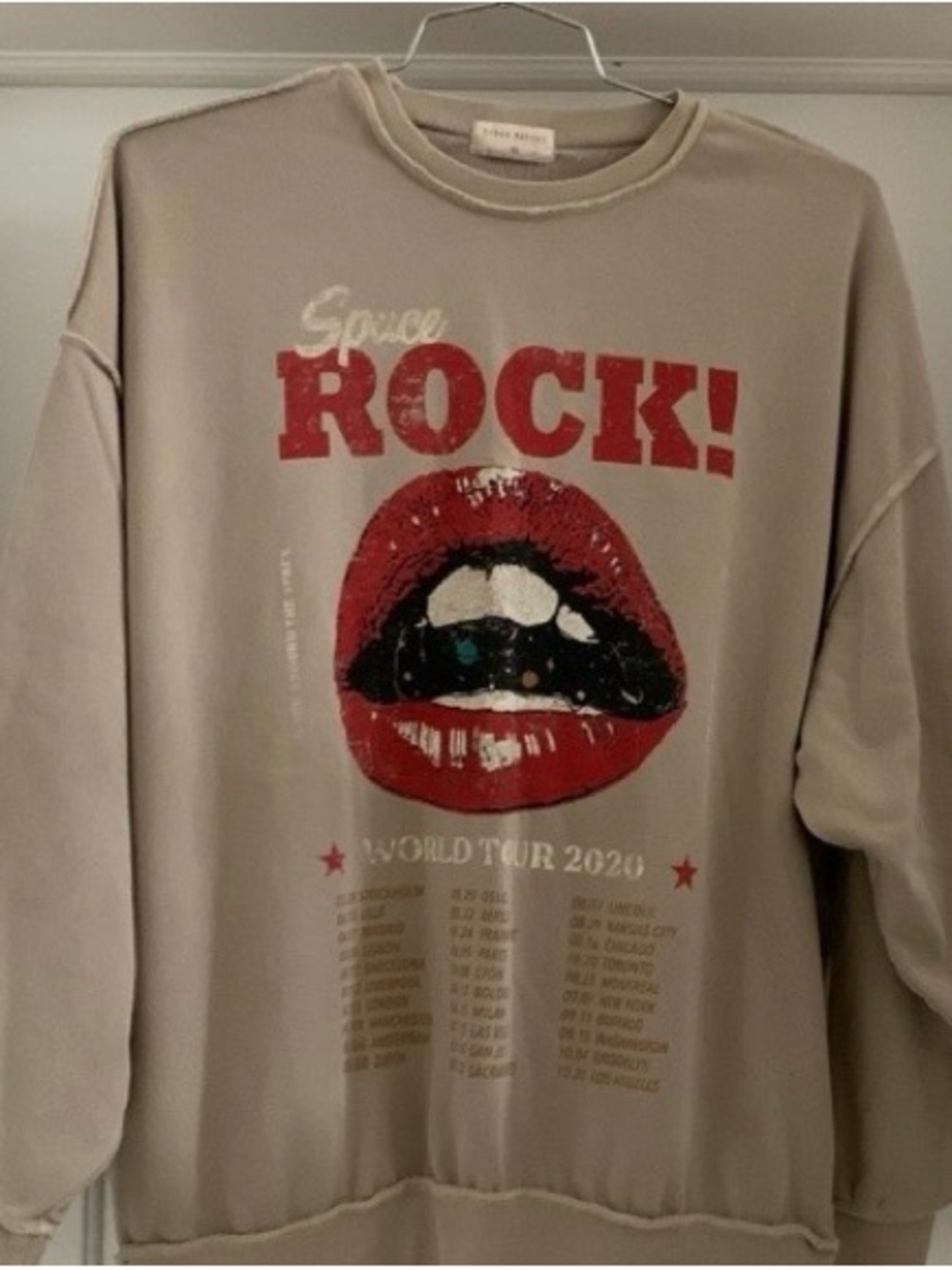 Spice Rock! Graphic Sweatshirt - Beige with Red Lip Print